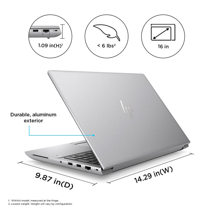 HP ZBook Fury 16 G10, Intel® Core™ i7, 2.1 GHz, 40.6 cm (16"), 1920 x 1200 pixels, 16 GB, 512 GB