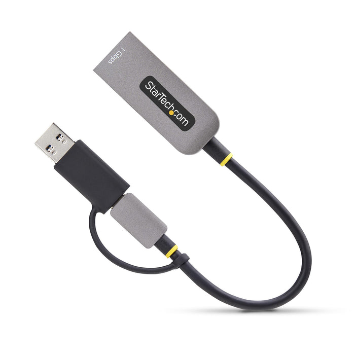 StarTech.com USB-C to Ethernet Adapter with USB-A Dongle, 10/100/1000Mbps, USB 3.0 to Gigabit Ethernet Network Adapter, 6in/15cm Attached Cable, USB GbE Adapter, Wired, USB Type-A/USB Type-C, Ethernet, 5000 Mbit/s, Grey