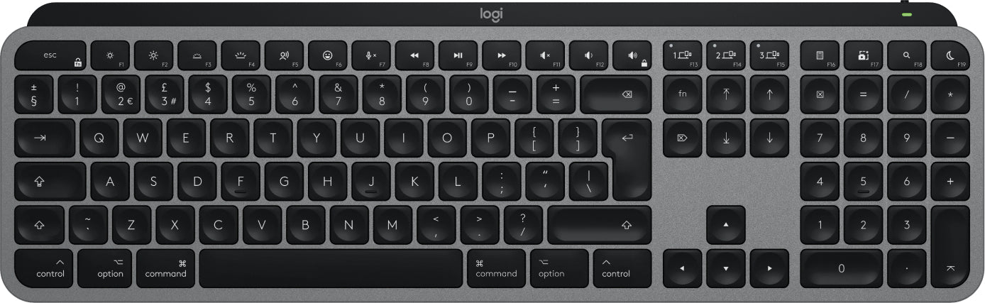 Logitech MX Keys S for Mac, Wireless, RF Wireless + Bluetooth, Scissor key switch, QWERTY, LED, Aluminium, Black