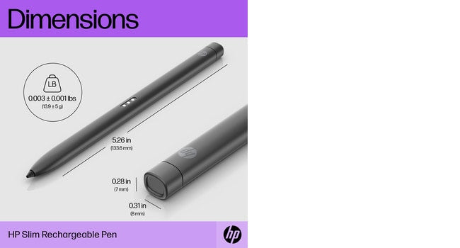 HP Slim Rechargeable Pen, HP, Black, Built-in, Business, 13.9 g, 133.6 mm