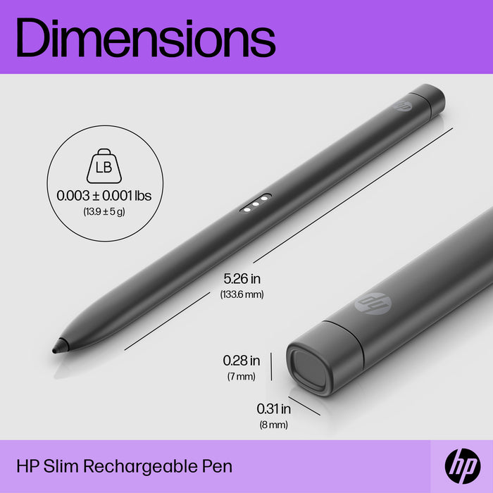 HP Slim Rechargeable Pen, HP, Grey, Compatible only with HP Pro x360 Fortis 11 inch G9 Notebook PC, HP Pro x360 Fortis 11 inch G10..., Built-in, China, Business