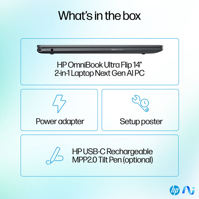 HP OmniBook Ultra Flip 14-fh0004na, Intel Core Ultra 7, 35.6 cm (14"), 2880 x 1800 pixels, 32 GB, 2 TB, Windows 11 Home
