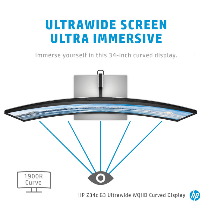 HP Z34c G3 WQHD Curved Display, 86.4 cm (34"), 3440 x 1440 pixels, Wide Quad HD, LED, 6 ms, Grey