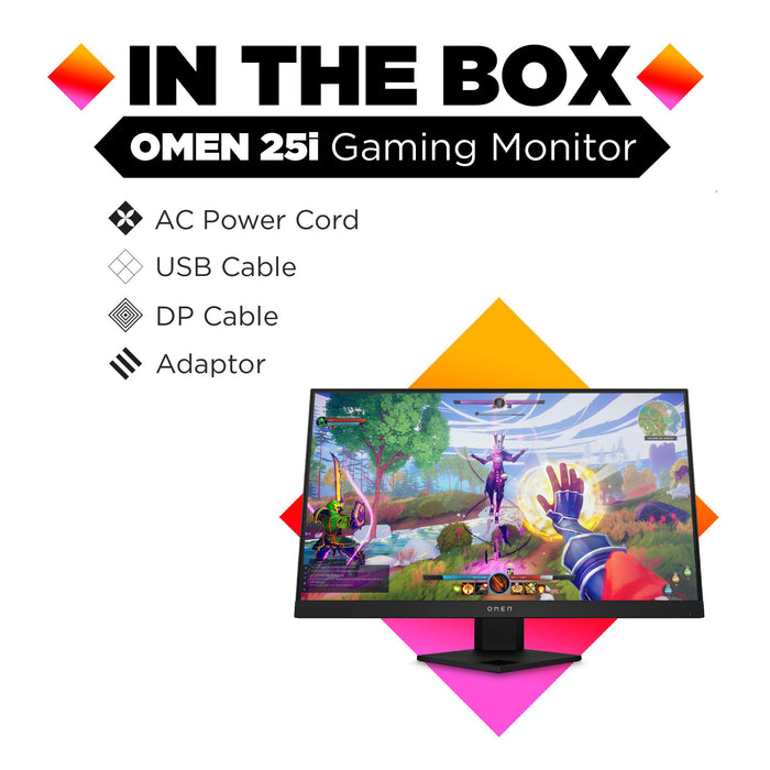 HP OMEN 25i, 62.2 cm (24.5"), 1920 x 1080 pixels, Full HD, LCD, 1 ms, Black