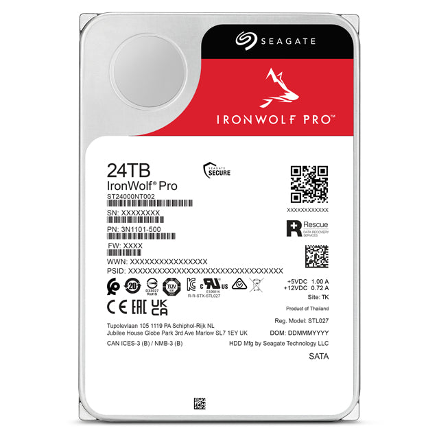 Seagate IronWolf Pro ST24000NT002, 24 TB, 7200 RPM, 512 MB, 3.5", Serial ATA III
