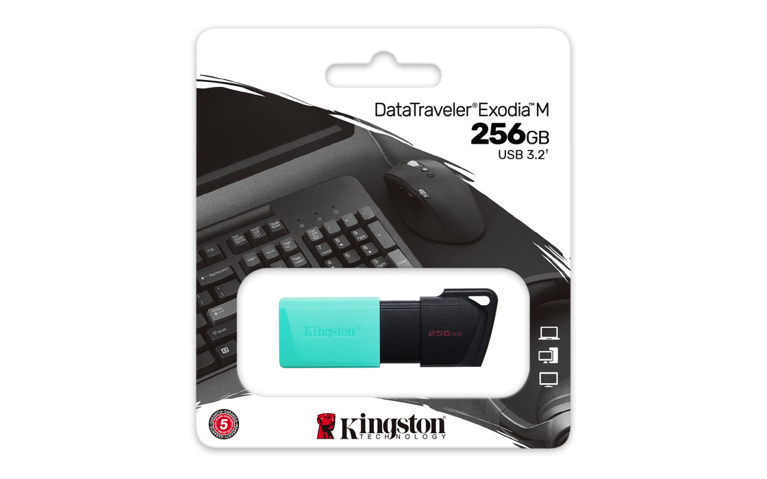 Kingston Technology DataTraveler 256GB USB3.2 Gen1 Exodia M (Black + Teal), 256 GB, USB Type-A, 3.2 Gen 1 (3.1 Gen 1), Slide, 10 g, Black, Turquoise
