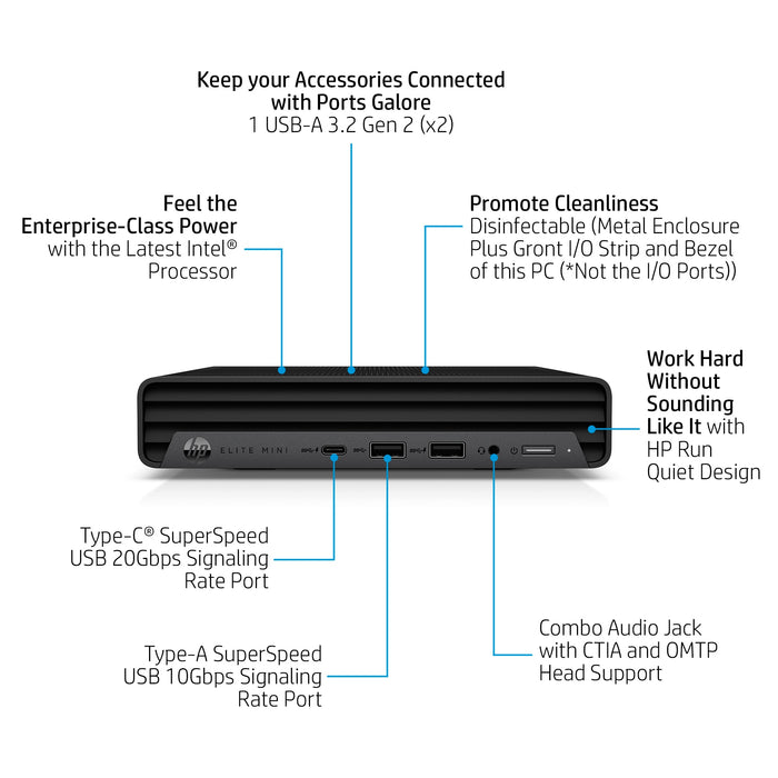 HP Elite Mini 800 G9, Intel® Core™ i7, i7-13700T, 16 GB, DDR5-SDRAM, 512 GB, Windows 11 Pro