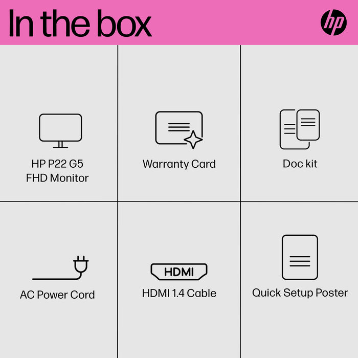 HP P22 G5 FHD Monitor, 54.6 cm (21.5"), 1920 x 1080 pixels, Full HD, LCD, 5 ms, Black