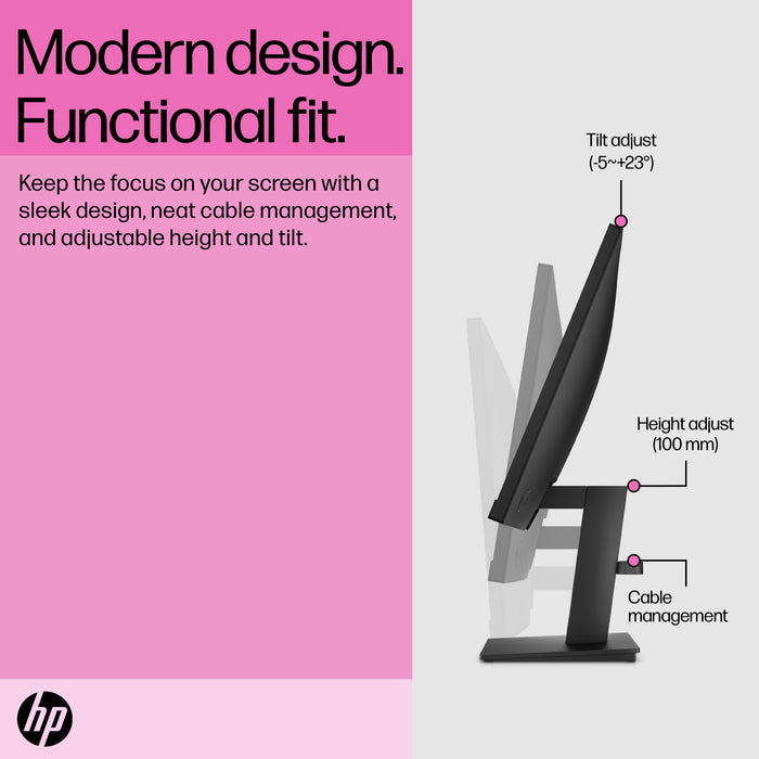 HP P24h G5 FHD Monitor, 60.5 cm (23.8"), 1920 x 1080 pixels, Full HD, LCD, 5 ms, Black