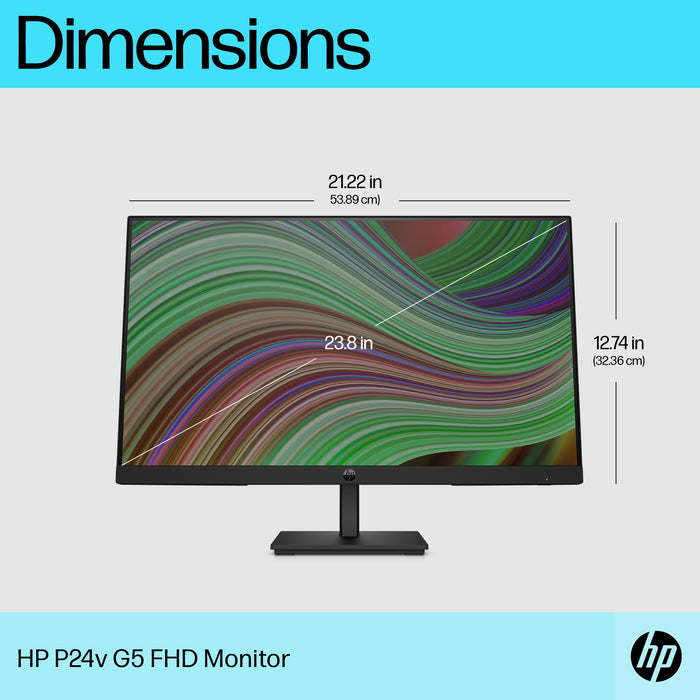 HP P24v G5 FHD Monitor, 60.5 cm (23.8"), 1920 x 1080 pixels, Full HD, LCD, 5 ms, Black