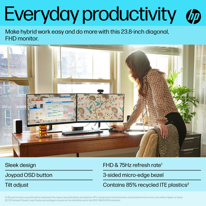 HP P24v G5 FHD Monitor, 60.5 cm (23.8"), 1920 x 1080 pixels, Full HD, LCD, 5 ms, Black
