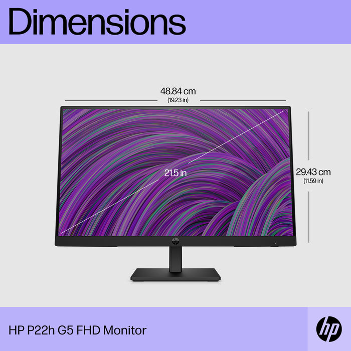 HP P22h G5 FHD Monitor, 54.6 cm (21.5"), 1920 x 1080 pixels, Full HD, LCD, 5 ms, Black