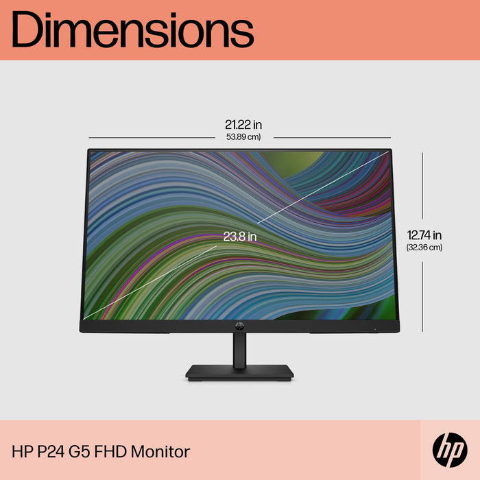 HP P24 G5 FHD Monitor, 60.5 cm (23.8"), 1920 x 1080 pixels, Full HD, LCD, 5 ms, Black