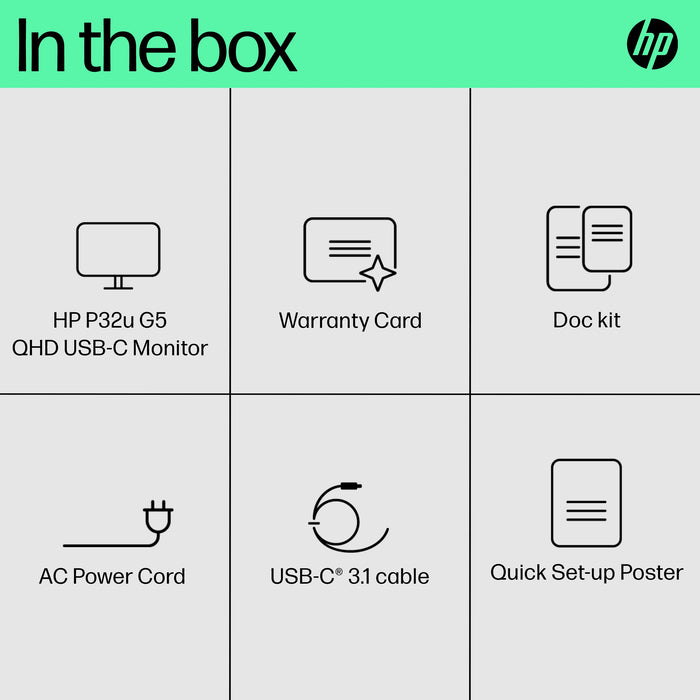 HP P32u G5 QHD USB-C Monitor, 80 cm (31.5"), 2560 x 1440 pixels, Quad HD, LCD, 5 ms, Black
