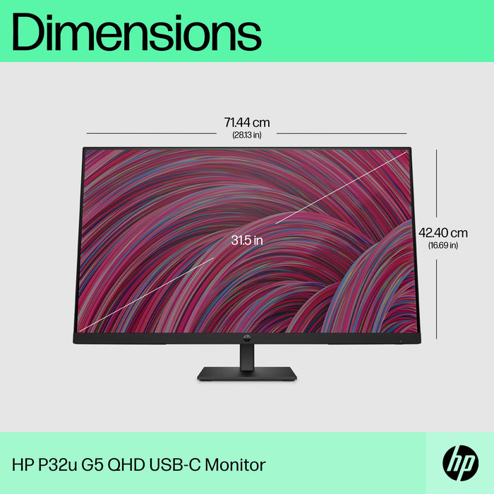 HP P32u G5 QHD USB-C Monitor, 80 cm (31.5"), 2560 x 1440 pixels, Quad HD, LCD, 5 ms, Black