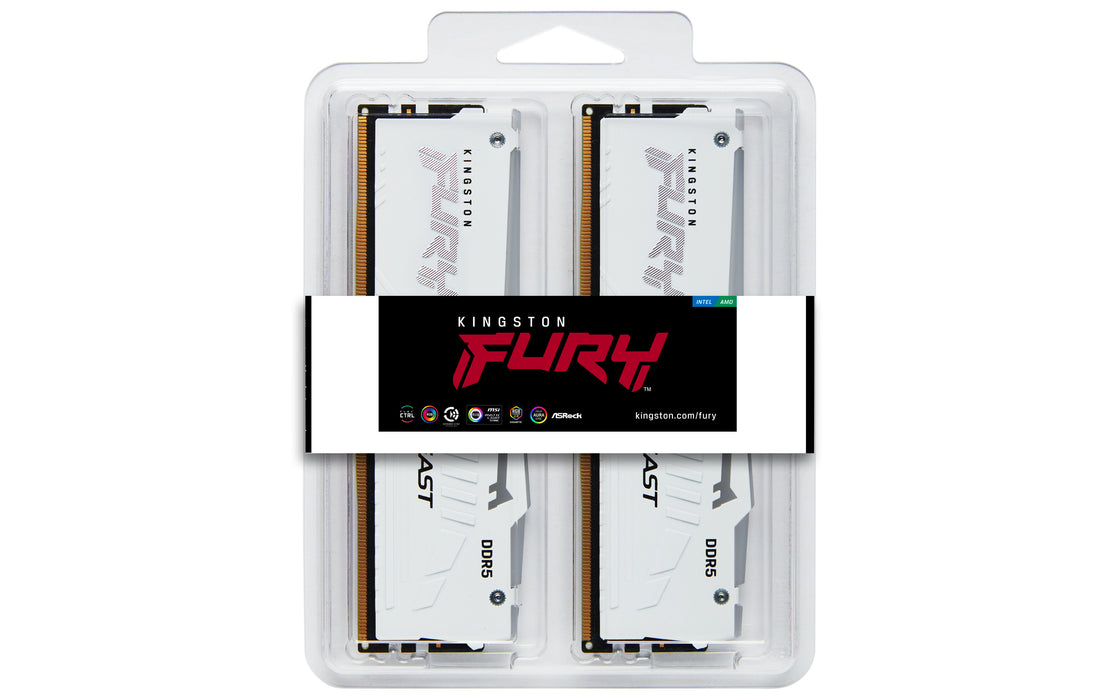 Kingston Technology FURY Beast 64GB 6000MT/s DDR5 CL30 DIMM (Kit of 2) White RGB EXPO, 64 GB, 2 x 32 GB, DDR5, 288-pin DIMM, White