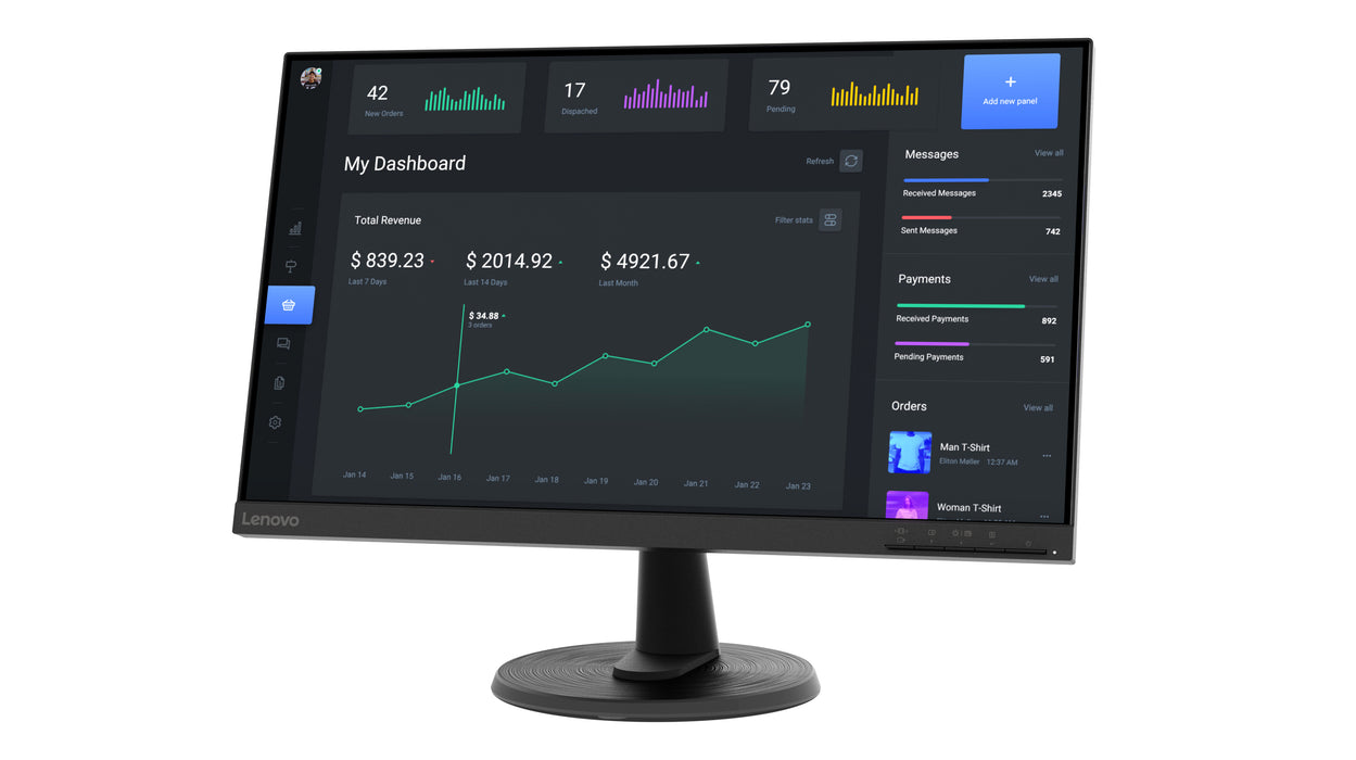 Lenovo C24-40 Monitor, 60.5 cm (23.8"), 1920 x 1080 pixels, Full HD, LED, 7 ms, Black