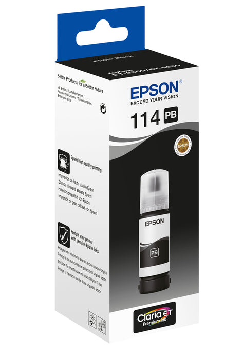 Epson 114 EcoTank Photo Black ink bottle, Original, Black, Epson, EcoTank ET-8550 EcoTank ET-8500, Standard Yield, 70 ml