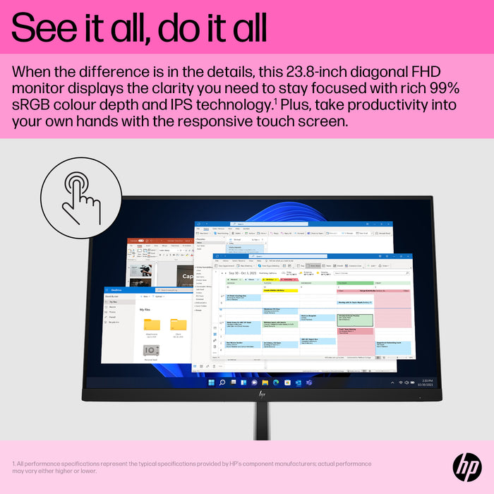 HP E24t G5 FHD Touch Monitor, 60.5 cm (23.8"), 1920 x 1080 pixels, Full HD, LCD, 5 ms, Black