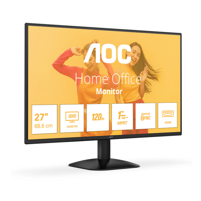 AOC B3 Q27B35S3, 68.6 cm (27"), 2560 x 1440 pixels, Quad HD, LED, 4 ms, Black