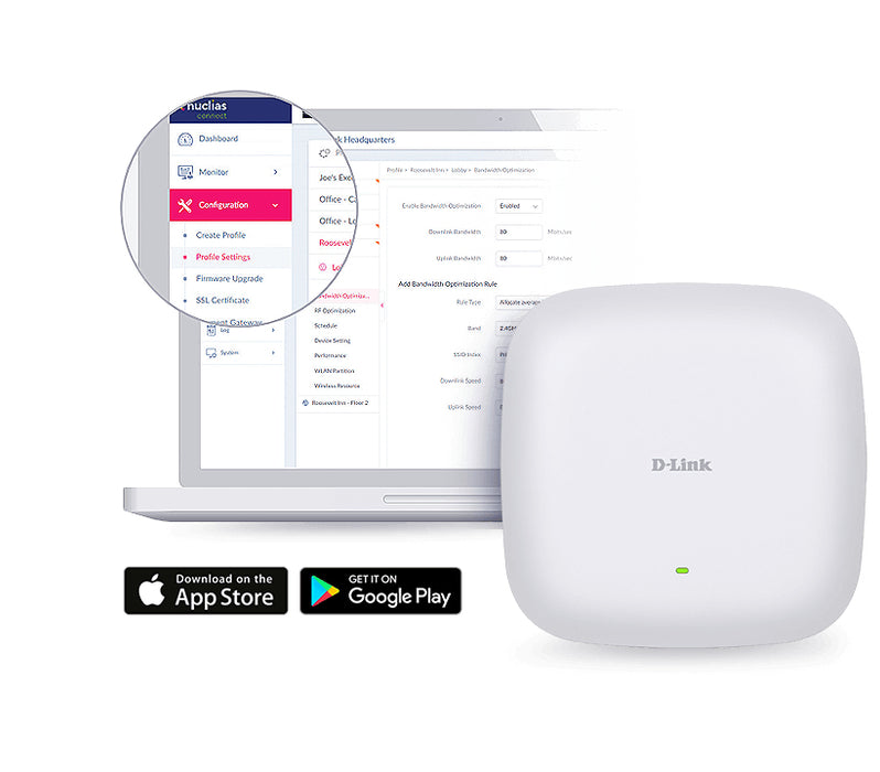 D-Link AX1800 Wi-Fi 6 Dual-Band PoE Access Point, 2.4 GHz, 5 GHz, 1800 Mbit/s, 64-bit WEP, 128-bit WEP, SSID, SSL/TLS, WPA, WPA2, WPA3, 10,100,1000 Mbit/s