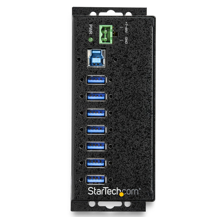 StarTech 7-Port USB 3.0 Hub with Power Adapter - Metal Industrial USB-A Hub with ESD & 350W Surge Protection - Din/Wall/Desk Mountable - High Speed USB 3.0 (5Gbps) - Hub , TAA (HB30A7AME)