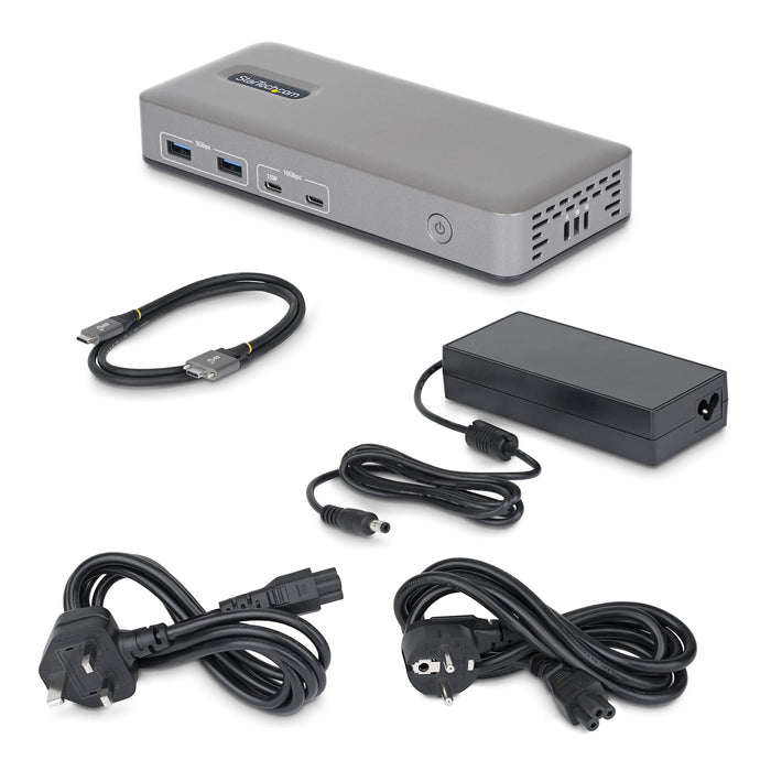 StarTech.com Dual-Monitor USB-C Docking Station, DisplayPort, 4K 60Hz, 100W Laptop Charging, 1GbE, Driverless, Multi-Monitor Dock For Windows, Wired, USB 3.2 Gen 2 (3.1 Gen 2) Type-C, 100 W, 10,100,1000 Mbit/s, Grey, 10 Gbit/s