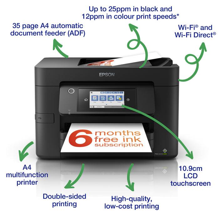 Epson WorkForce Pro WF-4820DWF Printer, Inkjet, Colour printing, 4800 x 2400 DPI, A4, Direct printing, Black