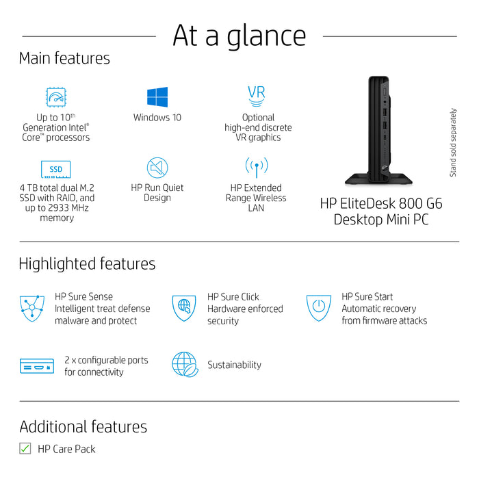 HP EliteDesk 800 G6, 2 GHz, Intel® Core™ i7, i7-10700T, 8 GB, 256 GB, Windows 11 Pro