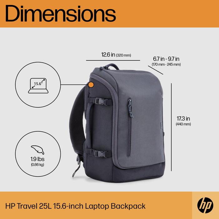HP Travel 25 Liter 15.6 Iron Grey Laptop Backpack, Backpack, 39.6 cm (15.6"), 860 g