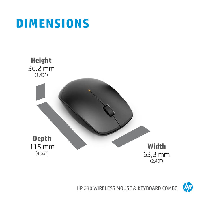 HP 230 Wireless Mouse and Keyboard Combo, Full-size, Wireless, RF Wireless, Membrane, Black, Mouse included