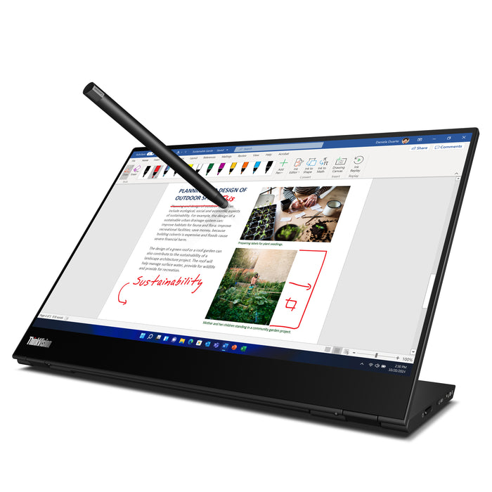 Lenovo ThinkVision M14t Gen 2, 35.6 cm (14"), 2240 x 1400 pixels, 2.2K, LED, 8 ms, Black
