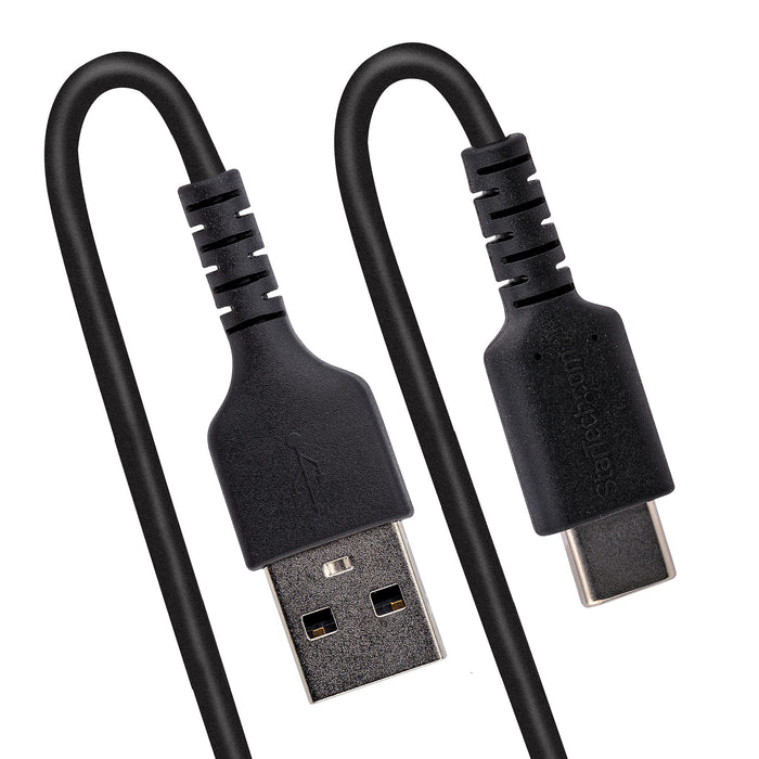 StarTech.com 3.3ft (1m) USB-A to USB-C Fast Charging Cable, Rugged, Coiled, Charge & Sync, 3A, USB 2.0, TPE Jacket and Aramid Fiber - USB Charging Cord, 1 m, USB A, USB C, USB 2.0, 0.48 Gbit/s, Black