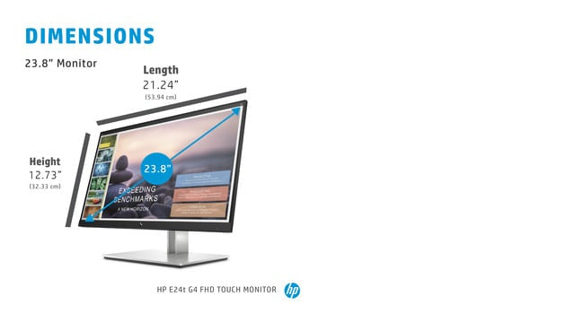 HP E-Series E24t G4, 60.5 cm (23.8"), 1920 x 1080 pixels, Full HD, LCD, 5 ms, Black, Silver