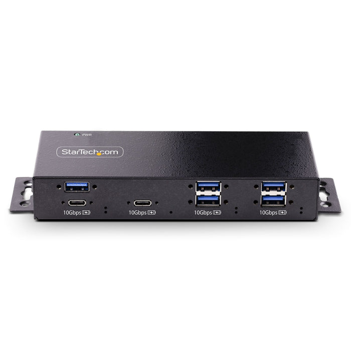 StarTech 7-Port Industrial USB 10Gbps Hub with Power Adapter, Metal, Mountable, 5x USB-A/2x USB-C Downstream Ports, TAA