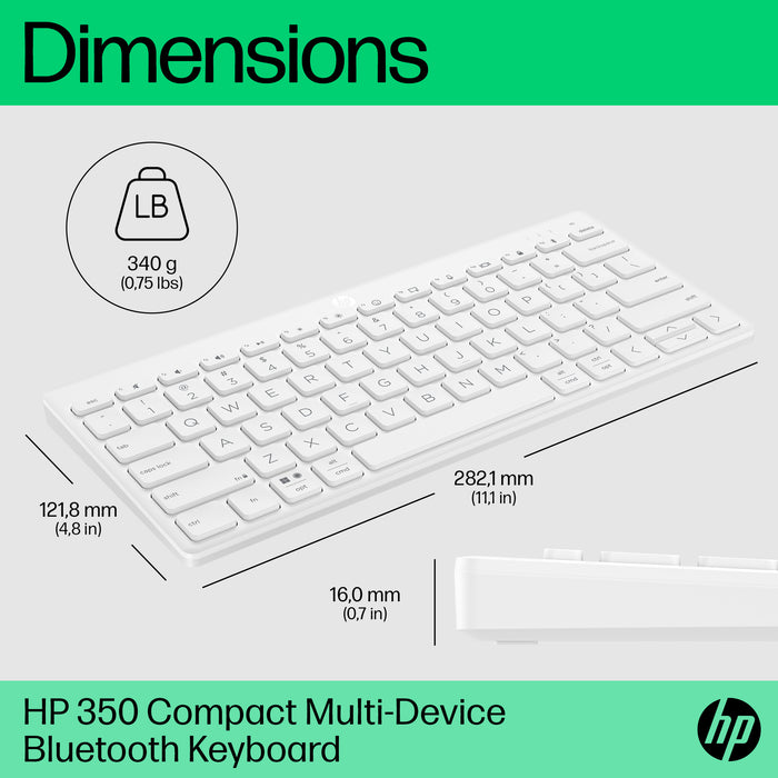HP 350 Compact Multi-Device Bluetooth Keyboard, Wireless, Bluetooth, Mechanical, White