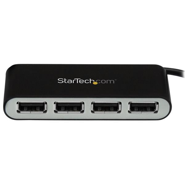 StarTech.com 4-Port Portable USB 2.0 Hub with Built-in Cable, USB 2.0, USB 2.0, 480 Mbit/s, Black, Silver, Plastic, China