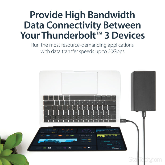 StarTech.com 3.3ft (1m) Thunderbolt 3 Cable, 20Gbps, 100W PD, 4K, Thunderbolt Certified, Compatible with Thunderbolt 4/USB 3.2/DisplayPort, Male, Male, 1 m, 20 Gbit/s, Black, Nickel