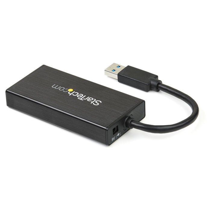 StarTech.com 3-Port Portable USB 3.0 Hub plus Gigabit Ethernet - 5Gbps - Aluminum with Built-in Cable - TAA, Wired, USB, Ethernet, 5000 Mbit/s, Black