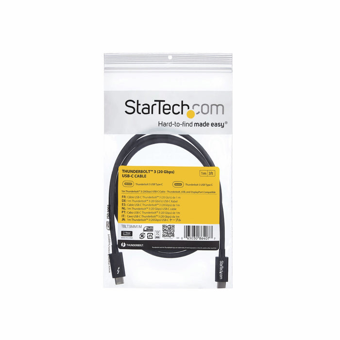 StarTech.com 3.3ft (1m) Thunderbolt 3 Cable, 20Gbps, 100W PD, 4K, Thunderbolt Certified, Compatible with Thunderbolt 4/USB 3.2/DisplayPort, Male, Male, 1 m, 20 Gbit/s, Black, Nickel