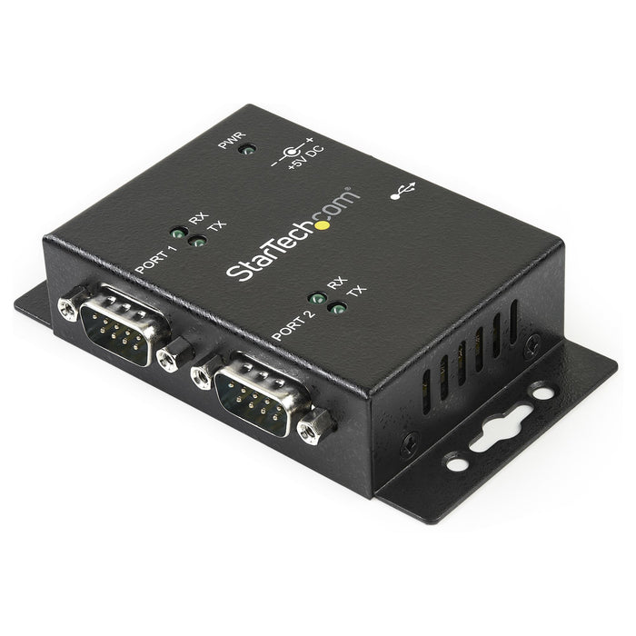 StarTech.com 2 Port Industrial Wall Mountable USB to Serial Adapter Hub with DIN Rail Clips - TAA, USB 2.0 Type-B, Serial, Black, Steel, Activity, Windows 2000, Windows 2000 Professional, Windows 7, Windows 7 Enterprise, Windows 7 Enterprise...
