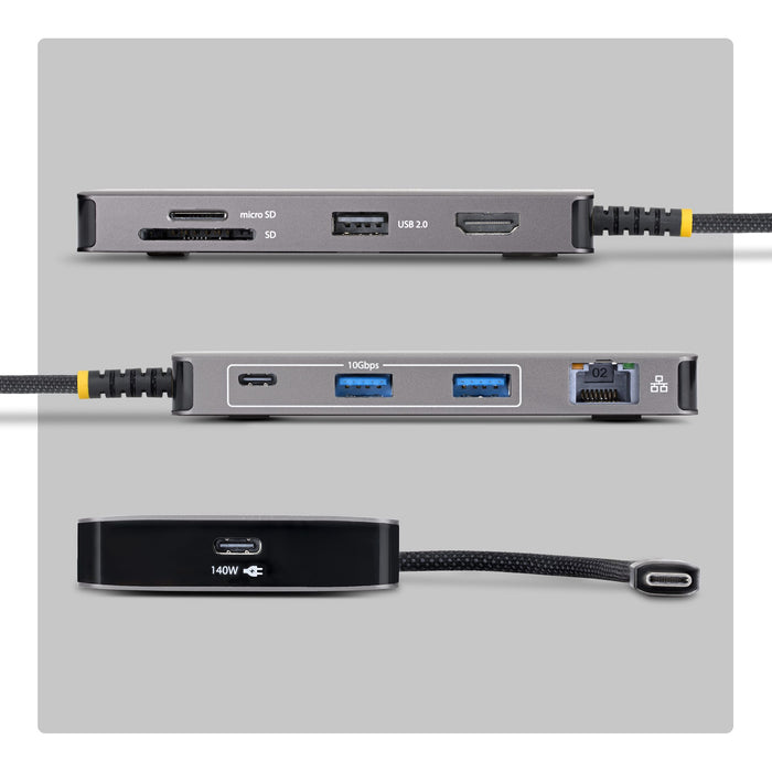 StarTech 9-in-1 USB-C Multiport Adapter with 4K 60Hz HDMI, 140W Power Delivery, USB 10Gbps, GbE, SD and MicroSD Slots, Plug-and-Play Mini Dock for Dell, HP, Lenovo Laptops