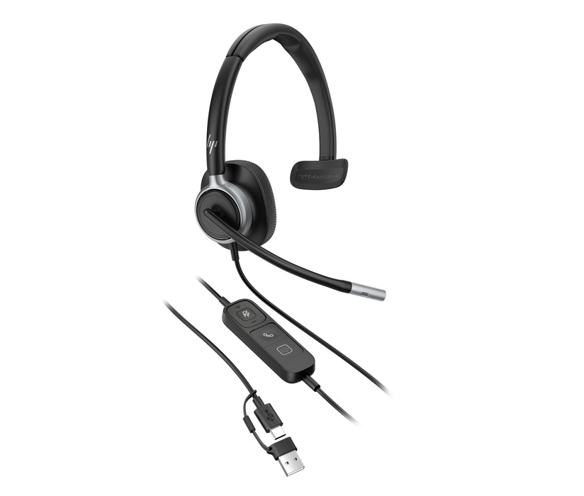 HP Poly Mission 615 Monaural USB Wired Headset, Wired, Office/Call center, 117.5 g, Headset, Black