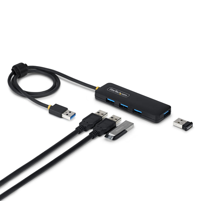 StarTech USB-A 4-Port Hub, SuperSpeed 5Gbps, 4 × USB-A Adapter, Bus-Powered Portable Hub with Extra Long 2 ft Cable, Plug-and-Play for MacBook, Dell, Chromebook, PC & Peripheral Devices
