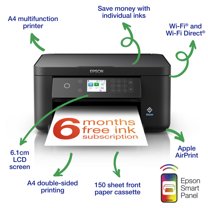 Epson Expression Home XP-5200, Inkjet, Colour printing, 4800 x 1200 DPI, A4, Direct printing, Black