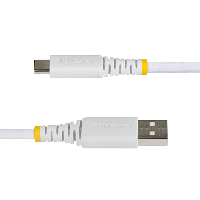 StarTech.com 3m (10ft) USB-A to USB-C Fast Charging Cable, 15W 3A, Dual-Layer Braided Nylon/TPE Jacket, Durable USB-A to Type C Charger Cord, White USB A to USB C Cable, 3 m, USB A, USB C, USB 2.0, 0.48 Gbit/s, White