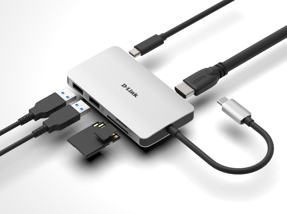 D-Link 6-in-1 USB-C Hub with HDMI/Card Reader/Power Delivery, Wired, USB 3.2 Gen 1 (3.1 Gen 1) Type-C, 100 W, Aluminium, MicroSD (TransFlash), SD, SDHC, SDXC, 4K Ultra HD