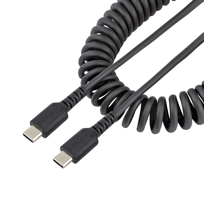 StarTech.com 1.6ft (50cm) USB-C Fast Charging Cable, Rugged, Coiled, Charge & Sync, 3A, USB 2.0, TPE Jacket and Aramid Fiber - USB C Charging Cord, 0.5 m, USB C, USB C, USB 2.0, 0.48 Gbit/s, Black