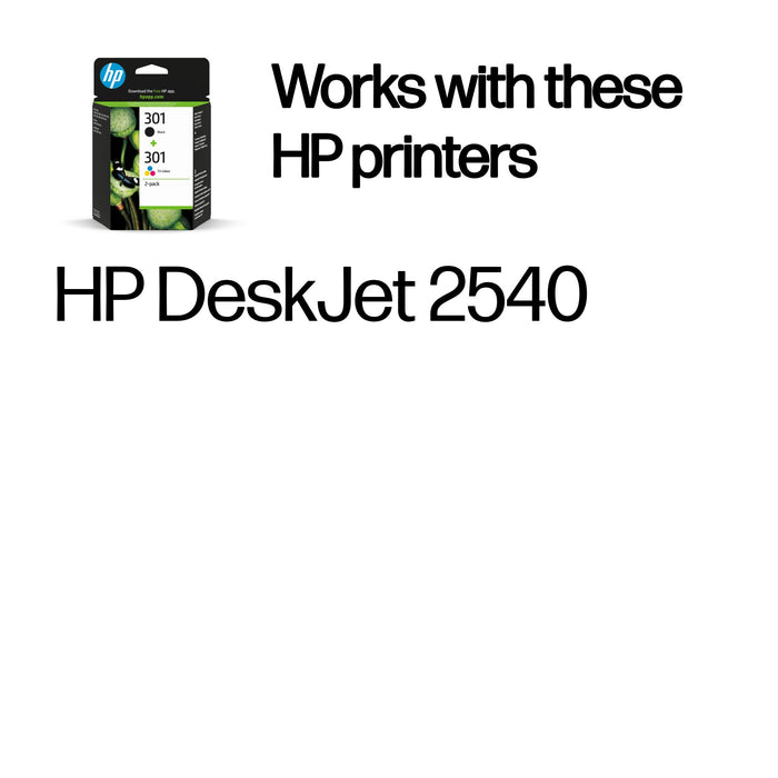 HP 301 2-pack Black/Tri-color Original Ink Cartridges, Standard Yield, Black, Cyan, Magenta, Yellow, Pigment-based ink, Dye-based ink, 3 ml, 3 ml