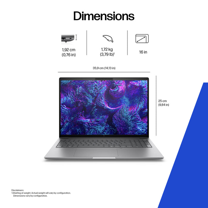 HP ZBook 8 G1i Data Science, Intel Core Ultra 9, 40.6 cm (16"), 1920 x 1200 pixels, 8 GB, 1 TB, Windows 11 Pro